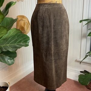 Savannah Brown Suede Leather Midi Skirt Sz 2P
